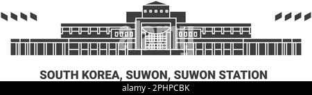 Republic Of Korea, Suwon, Suwon Station travel landmark vector illustration Stock Vector