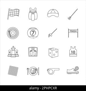 Collection of icons with different sports and healthy eating in outline design Stock Photo