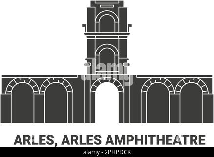 France, Arles, Arles Amphitheatre, travel landmark vector illustration Stock Vector