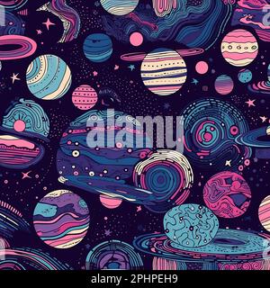 Outer Space Planets and Stars Seamless Surface Pattern for Textile and ...