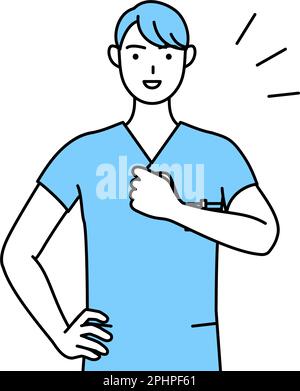 Male nurse, physical therapist, occupational therapist, speech therapist, nursing assistant in Uniform tapping his chest, Vector Illustration Stock Vector