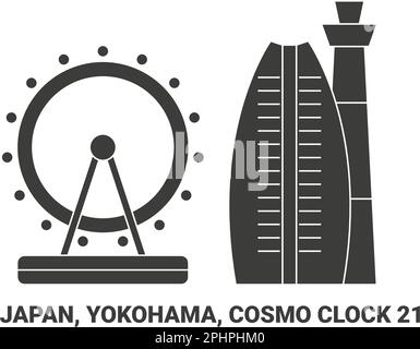 Japan, Yokohama, Cosmo Clock , travel landmark vector illustration Stock Vector
