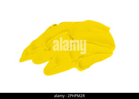 Yellow Plasticine Smear Isolated, Smeared Modeling Clay Texture, Creativity Modelling Material, Clay Dough, Plasticine on White Background Stock Photo