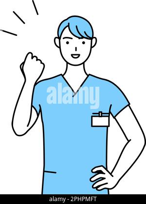 Male nurse, physical therapist, occupational therapist, speech therapist, nursing assistant in Uniform posing with guts, Vector Illustration Stock Vector