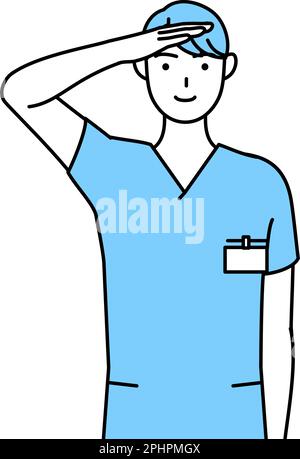 Male nurse, physical therapist, occupational therapist, speech therapist, nursing assistant in Uniform making a salute, Vector Illustration Stock Vector