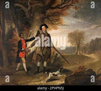 An Unknown Man, perhaps Charles Goring of Wiston out Shooting with his Servant. Formerly titled: The Third Duke of Richmond out Shooting with his Servant.  By an unknown artist, formerly attributed to Johan Joseph Zoffany.  1765. Stock Photo