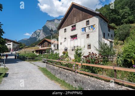 The Heididorf (Heidi's Village), an open-air museum dedicated to the famous fictional character of Heidi. Maienfeld, Switzerland, Aug. 2022 Stock Photo