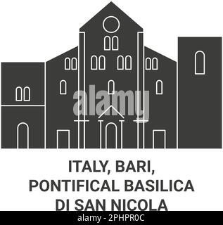 Italy, Bari, Pontifical Basilica Di San Nicola travel landmark vector illustration Stock Vector