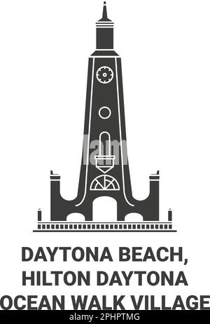 Usa, Daytona Beach, Hilton Daytona Beach Resort Ocean Walk Village travel landmark vector illustration Stock Vector