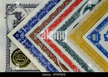 PAPER BONDS AND STOCK CERTIFICATES OF UNITED STATES OF AMERICA Stock Photo