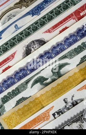 PAPER BONDS AND STOCK CERTIFICATES OF UNITED STATES OF AMERICA Stock Photo