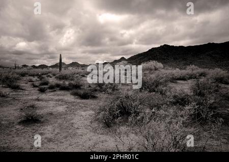 Sonora desert and San Tan mountains in Infrared central Arizona USA Stock Photo