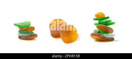 Natural Sea Glass, Beach Glass Stone Isolated, Polish Textured Seaglass, Transparent Pebbles on White Background Top View Stock Photo