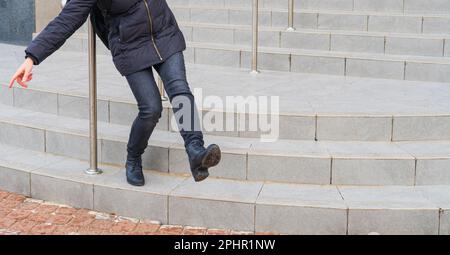 Slip Fall Accident. Fell Down On Stairs Stock Photo - Alamy