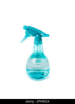 Spray Bottle Isolated, Blue Sprayer with Water, Mini Flower Spray Gun, Plastic Pulverizer, Spray Bottle on White Background, Clipping Path Stock Photo