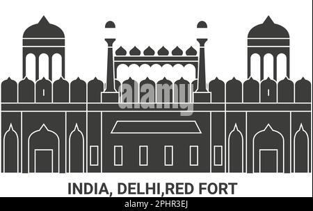 India, Delhi,Red Fort, travel landmark vector illustration Stock Vector