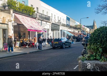 London- January 2023: Westbourne Grove high street shops in Notting Hill area of west London Stock Photo