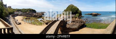 Panoramic view of the beach with the Basta rock, Biarritz, France Stock Photo