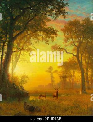 Light in the Forest, Painting by Albert Bierstadt Stock Photo