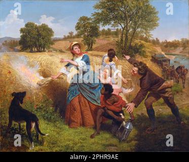 Mrs. Schuyler Burning Her Wheat Fields on the Approach of the British (1852) Painting by Emanuel Leutze Stock Photo