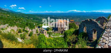 Palace of Byzantine Emperors of Mystras archaeological site in Greece. Stock Photo