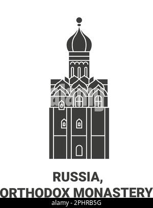 Russia, Orthodox Monastery travel landmark vector illustration Stock Vector