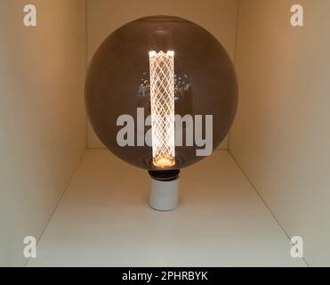 Retro Lamps, Vintage Style Industrial Lightbulbs, Stylish Warm Light Bulb in Interior, Retro Lams Stock Photo