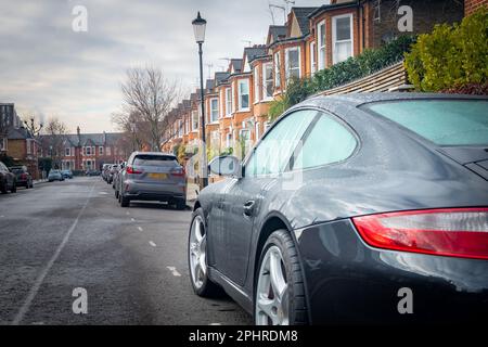 London- January 2023: Residential street in North Kensington, W10 near Latimer Road Underground station Stock Photo