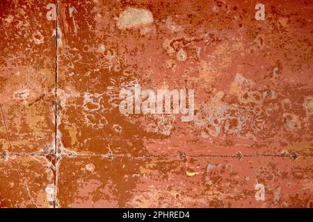 Texture of the old wooden brown painted floor with layers of rolled paint Stock Photo
