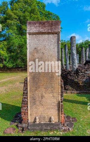 Velaikkara slab inscriptions at the quadrangle of Polonnaruwa ruins, Sri Lanka. Stock Photo