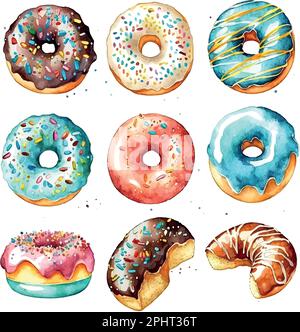 Collection of watercolor colorful donuts glazed Stock Vector Image ...
