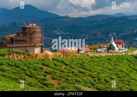 Aerial view of Swarnagiri Maha Viharaya temple at Nuwara Eliya at Sri Lanka. Stock Photo