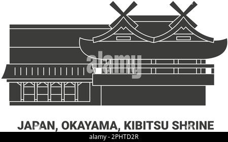 Japan, Okayama, Kibitsu Shrine, travel landmark vector illustration Stock Vector