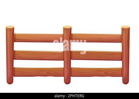 Wooden fencing on farm, ranch, garden isolated country timber fence in cartoon style isolated on white background. Hardwood slats, farming picket. Rural home protection, barrier of timber panels. Vector illustration Stock Vector
