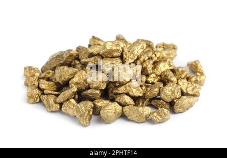 Pile of gold nuggets on white background Stock Photo