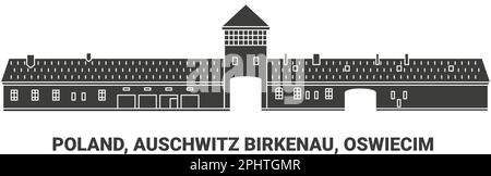 Poland, Auschwitz Birkenau, Oswiecim, travel landmark vector illustration Stock Vector