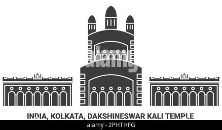 India, Kolkata, Dakshineswar Kali Temple travel landmark vector illustration Stock Vector