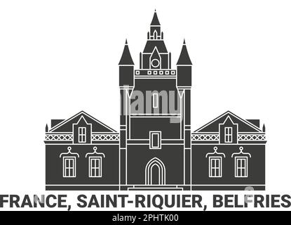France, Saintriquier, Belfries travel landmark vector illustration Stock Vector