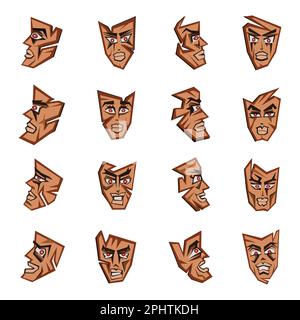 Angry face emotion icons set. Cartoon illustration of 9 angry face emotion icons for web Stock Vector