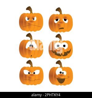 Halloween pumpkins with faces on white background. Vector illustration. Stock Vector