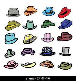 Illustration of a set of various hats on white background - vector Stock Vector