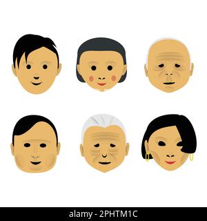 Set of various faces of old people. Vector illustration in flat style. Stock Vector