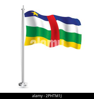 Central African Republic Flag. Isolated Realistic Wave Flag of Central African Republic Country on Flagpole. Vector Illustration. Stock Vector