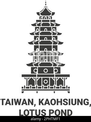 Taiwan, Kaohsiung, Lotus Pond travel landmark vector illustration Stock Vector