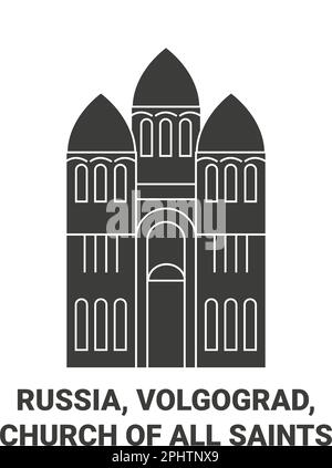 Russia, Volgograd, Church Of All Saints travel landmark vector illustration Stock Vector