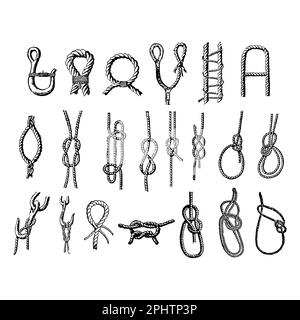 Set of rope icons. Hand drawn vector illustration isolated on white background. Stock Vector