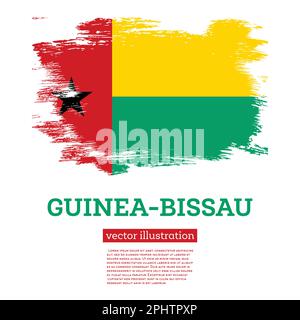 Guinea-Bissau Flag with Brush Strokes. Vector Illustration. Independence Day. Stock Vector
