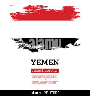Yemen Flag with Brush Strokes. Vector Illustration. Independence Day. Stock Vector