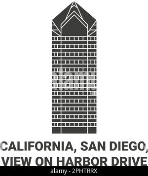 United States, California, San Diego, View On Harbor Drive travel landmark vector illustration Stock Vector