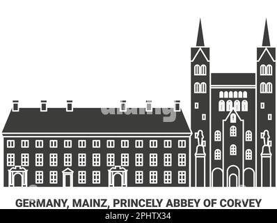Germany, Mainz, Princely Abbey Of Corvey travel landmark vector illustration Stock Vector